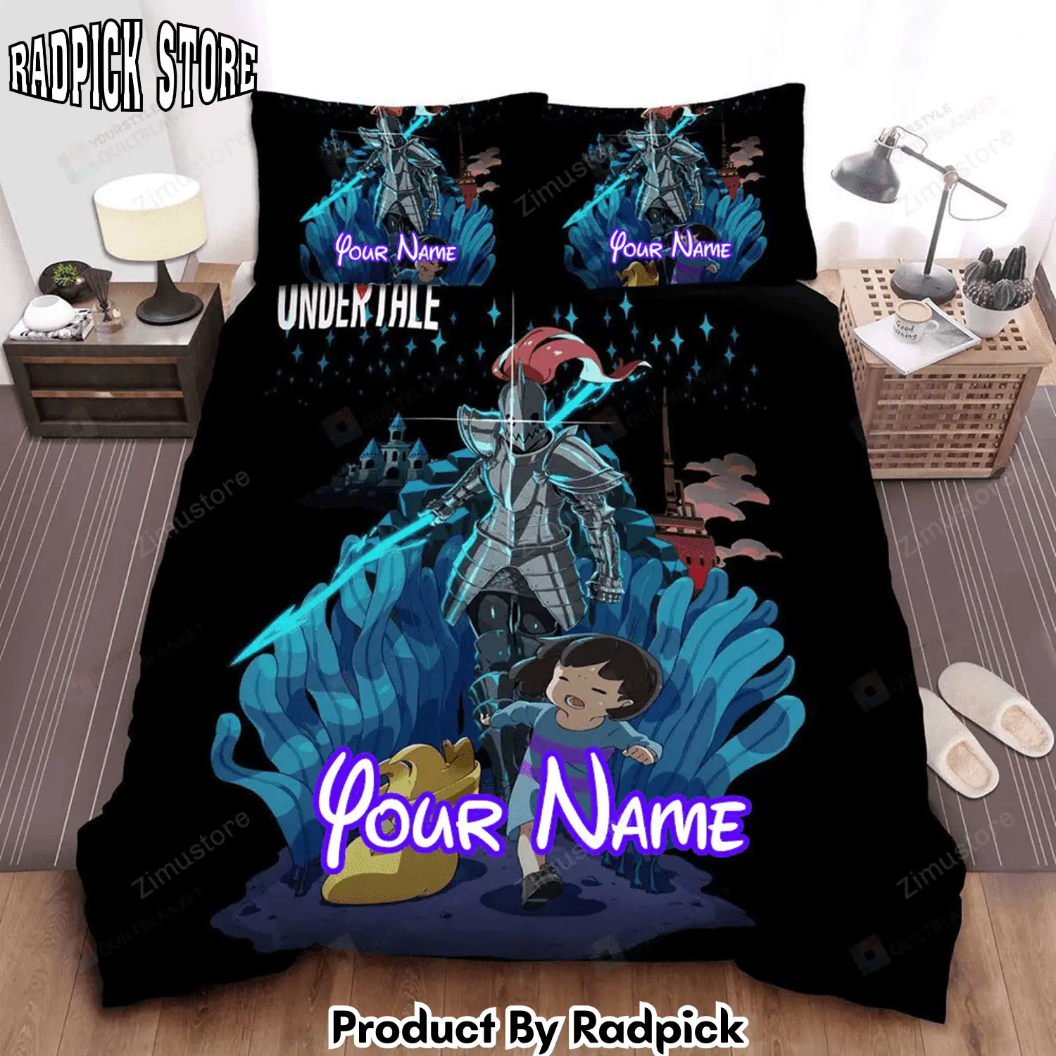 Radpick undertale frisk running away from undyne anime art style bed sheets spread comforter duvet cover personalized name bedding sets rp327596
